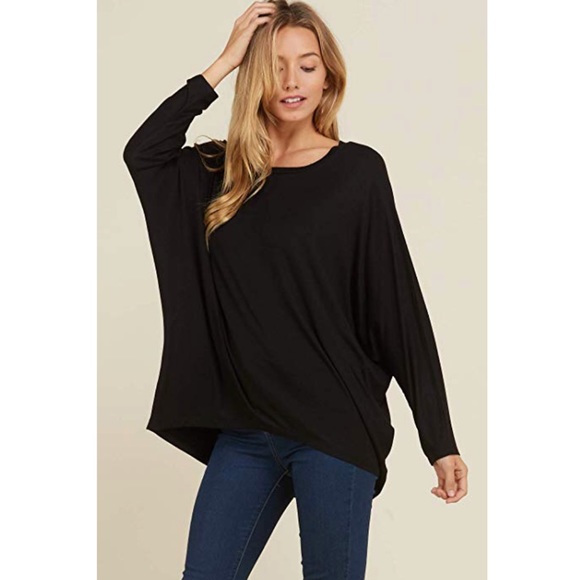 Tops - LARSON DOLMAN SLEEVE LOOSE SOFT TOP SHIRT BLACK